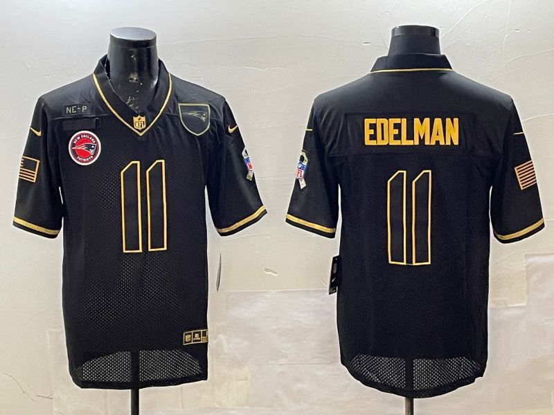 Men New England Patriots 11 Edelman Black Gold 2025 Nike Limited NFL Jersey style 2